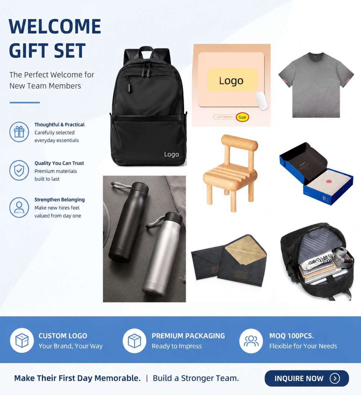 Corporate Welcome Gift Set – Custom Logo Employee Onboarding Kit (MOQ 100/500/1000 PCS) Employee Welcome Package