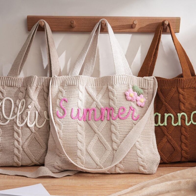 Custom Knitted Tote Bag with Embroidered Name | Personalized Gift Bag Wholesale | MOQ 50