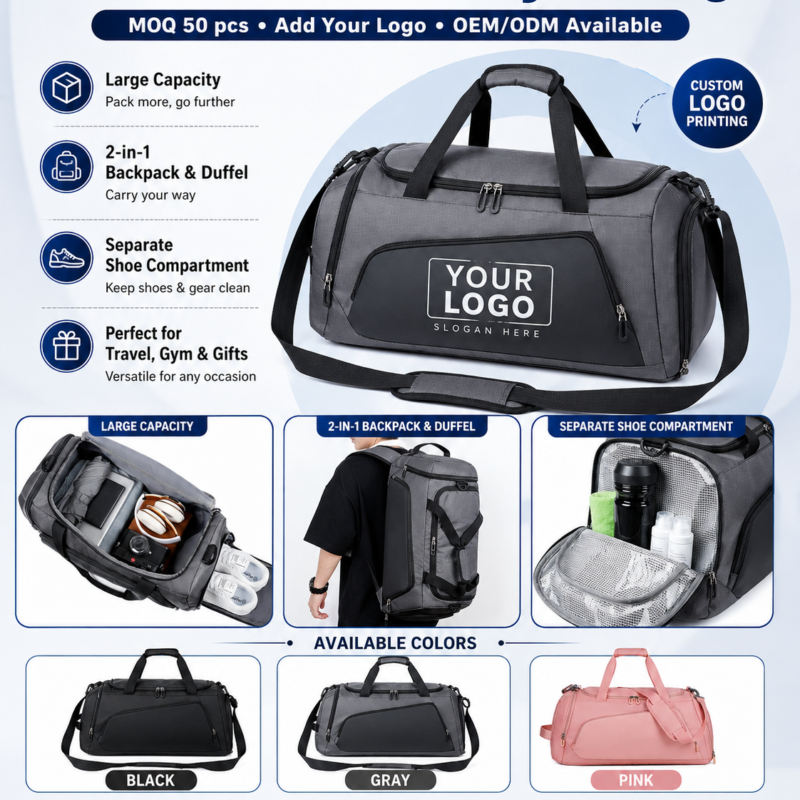 T20 Custom Travel Gym Duffle Bag with Logo - MOQ 50pcs
